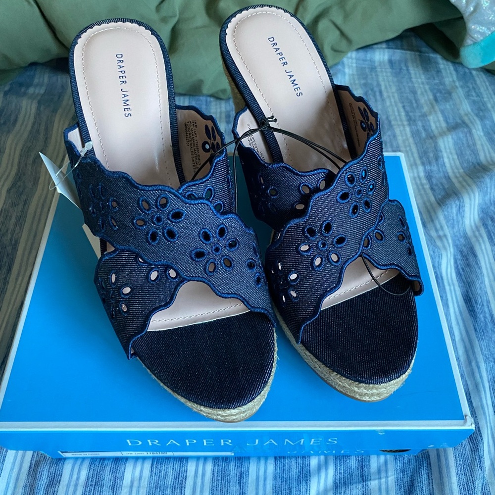 Draper James Navy Blue Espadrille Wedges